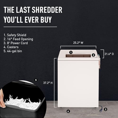 Heavy duty cross cut shredder with 44 gallon bin — photo 3