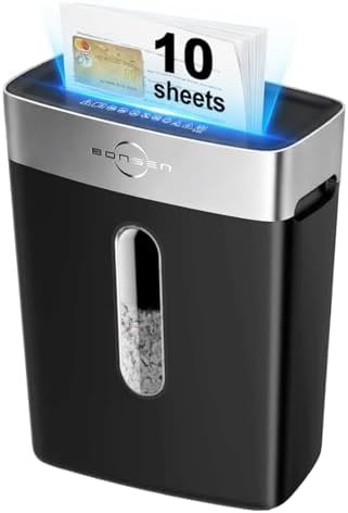 Quiet ten sheet cross cut shredder with bin