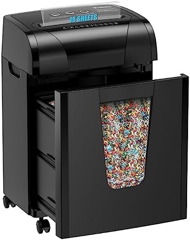 Cross cut eighteen sheet shredder with pull out bin