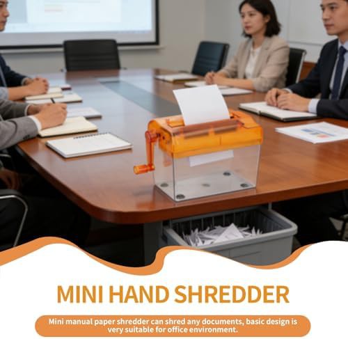 Orange manual hand crank desktop shredder — photo 4