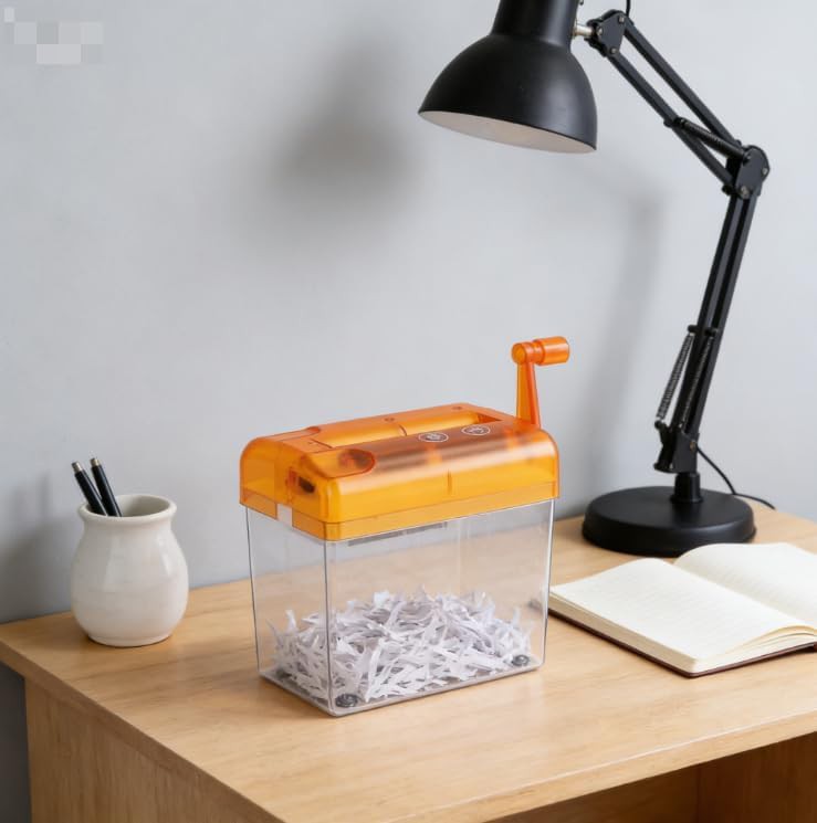 Orange manual hand crank paper shredder — photo 4