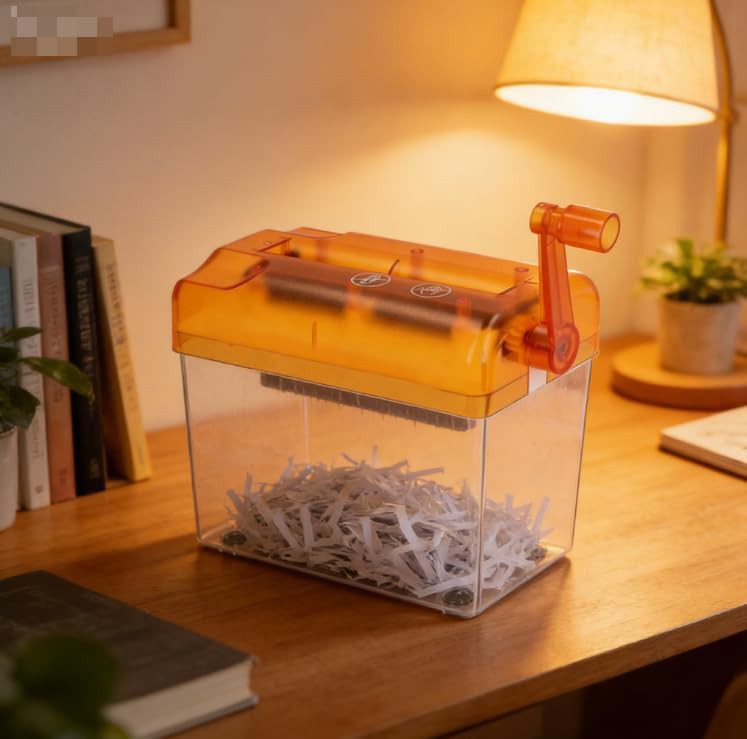Orange manual hand crank paper shredder — photo 5